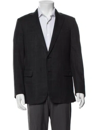 Pre-owned Ralph Lauren Wool Plaid Print Blazer In Gray