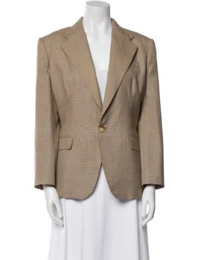 Pre-owned Ralph Lauren Wool Plaid Print Blazer In Neutral
