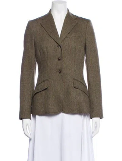 Pre-owned Ralph Lauren Wool Plaid Print Blazer In Neutral