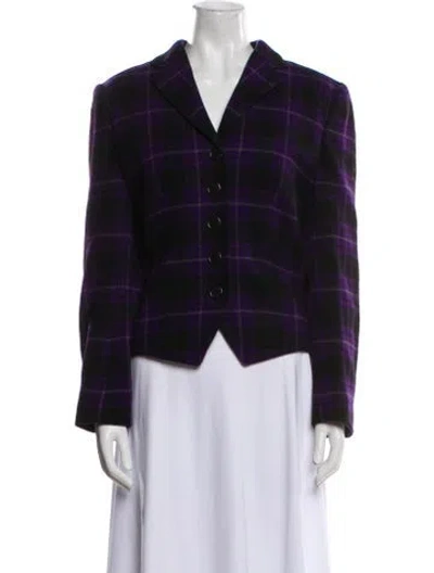 Pre-owned Ralph Lauren Wool Plaid Print Blazer In Purple