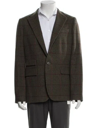 Pre-owned Ralph Lauren Wool Plaid Print Blazer W/ Tags In Green