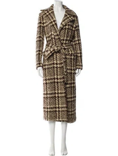 Pre-owned Ralph Lauren Wool Plaid Print Faux Fur Coat In Brown