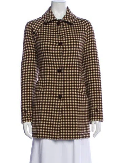 Pre-owned Ralph Lauren Wool Plaid Print Jacket In Brown
