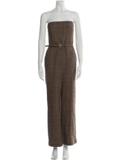 Pre-owned Ralph Lauren Wool Plaid Print Jumpsuit In Neutrals