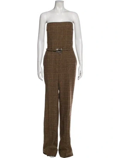 Pre-owned Ralph Lauren Wool Plaid Print Jumpsuit W/ Tags In Neutral