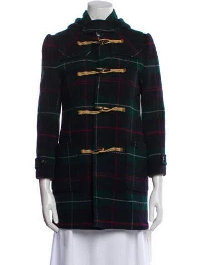 Pre-owned Ralph Lauren Wool Plaid Print Peacoat In Black