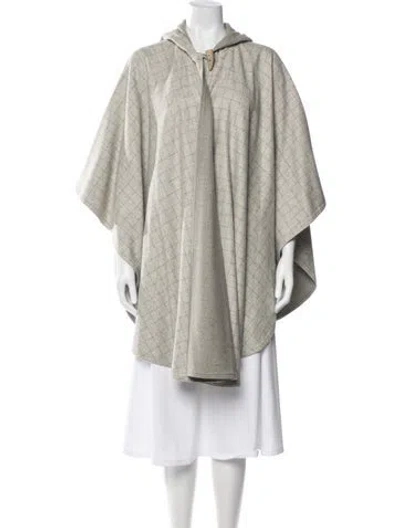 Pre-owned Ralph Lauren Wool Plaid Print Poncho In Gray