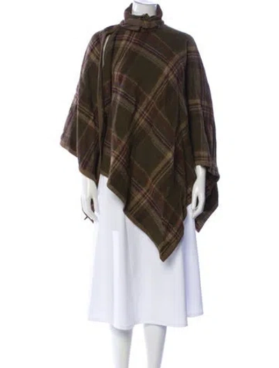 Pre-owned Ralph Lauren Wool Plaid Print Poncho In Green