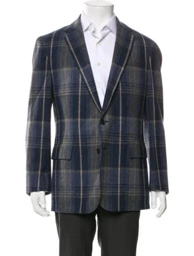 Pre-owned Ralph Lauren Wool Plaid Print Sport Coat In Blue