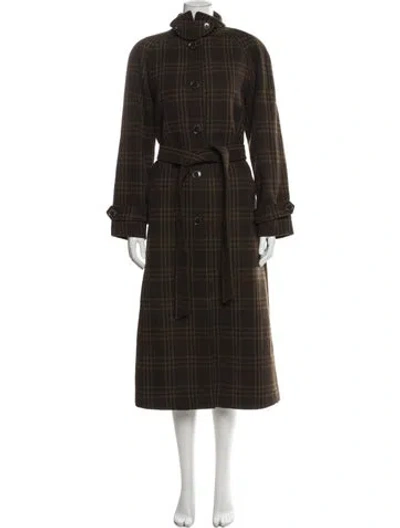 Pre-owned Ralph Lauren Wool Plaid Print Trench Coat In Brown