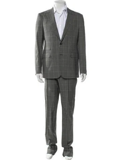 Pre-owned Ralph Lauren Wool Plaid Print Two-piece Suit In Gray