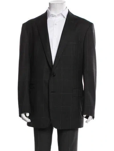 Pre-owned Ralph Lauren Wool Plaid Print Two-piece Suit In Grey