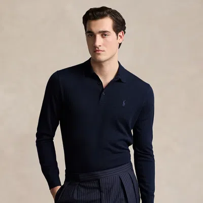Polo Ralph Lauren Wool Polo-collar Sweater In Hunter Navy