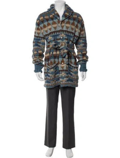 Pre-owned Ralph Lauren Wool Printed Cardigan In Blue