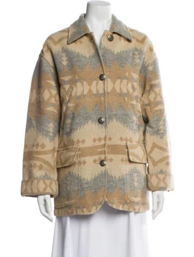 Pre-owned Ralph Lauren Wool Printed Faux Fur Jacket In Brown