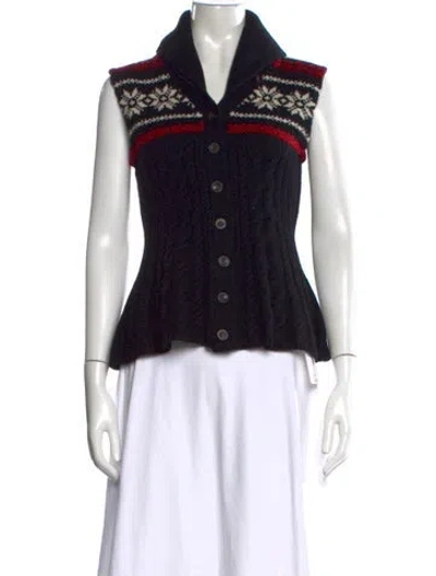 Pre-owned Ralph Lauren Wool Printed Top In Black