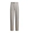 Ralph Lauren Pleated Wool Straight-leg Trousers In Gray