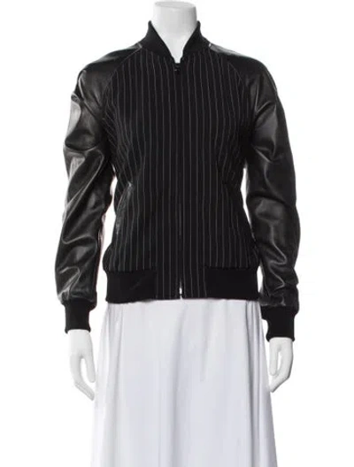 Pre-owned Ralph Lauren Wool Striped Bomber Jacket In Black