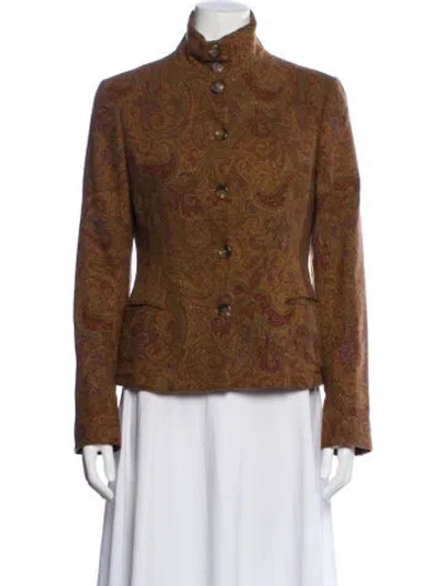 Pre-owned Ralph Lauren Wool Tweed Pattern Blazer In Brown