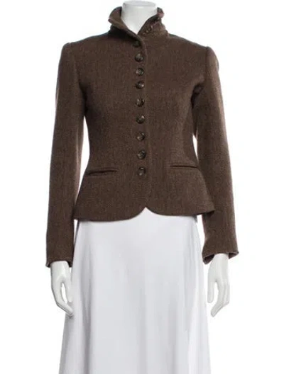 Pre-owned Ralph Lauren Wool Tweed Pattern Blazer In Brown