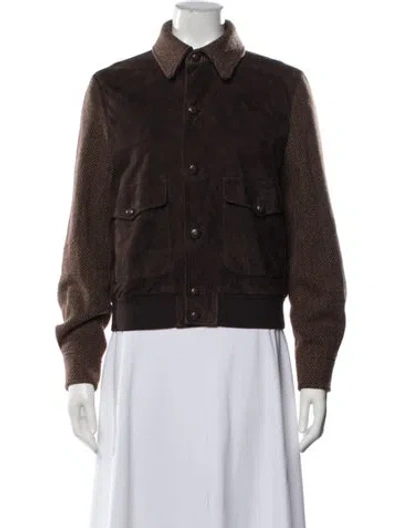 Pre-owned Ralph Lauren Wool Tweed Pattern Bomber Jacket In Brown