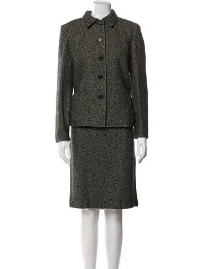 Pre-owned Ralph Lauren Wool Tweed Pattern Skirt Suit In Black