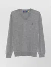 Ralph Lauren Wool V-neck Sweater Mélange Effect In Grey