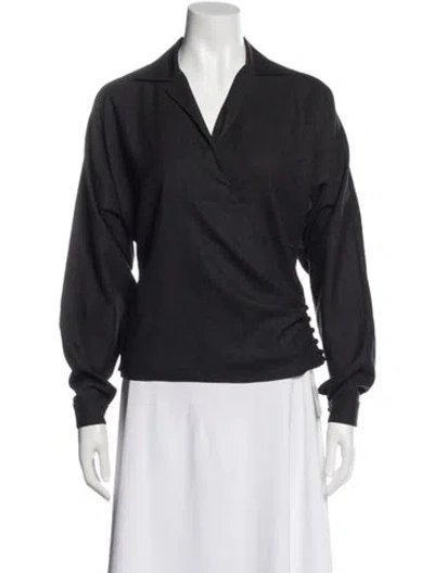 Pre-owned Ralph Lauren Wool V-neck Blouse In Black