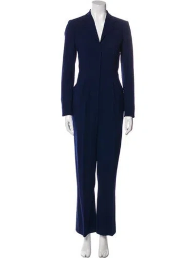 Pre-owned Ralph Lauren Wool V-neck Jumpsuit W/ Tags In Blue