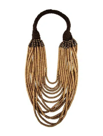 Pre-owned Ralph Lauren Wool, Wood & Bead Multistrand Necklace, 29" In Multicolor