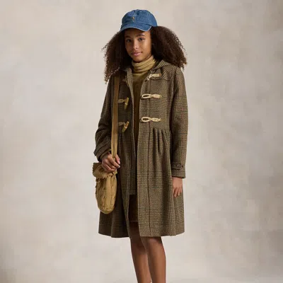 Ralph Lauren Kids' Wool-blend Herringbone Hooded Coat In Brown Glen Check