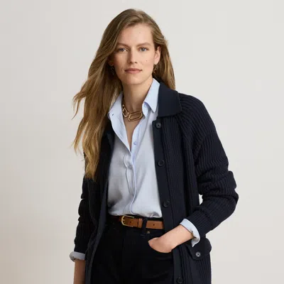 Ralph Lauren Wool-blend Rib-knit Collared Cardigan In Lauren Navy