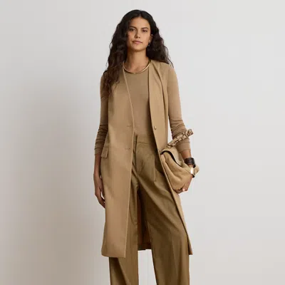 Ralph Lauren Wool-blend Twill Longline Vest In Lauren Camel