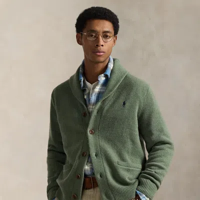 Polo Ralph Lauren Wool-cashmere Shawl-collar Cardigan In Lettus Green Heather In Multi