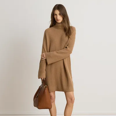 Ralph Lauren Wool-cashmere Turtleneck Dress In Lauren Camel In Brown