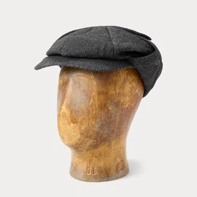Ralph Lauren Wool-cotton Herringbone Earflap Cap In Black/cream