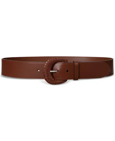 Ralph Lauren Woven-buckle Vachetta Leather Wide Belt In Brown