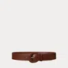 Ralph Lauren Woven-buckle Vachetta Leather Wide Belt In Cuoio