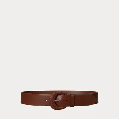 Ralph Lauren Woven-buckle Vachetta Leather Wide Belt In Cuoio