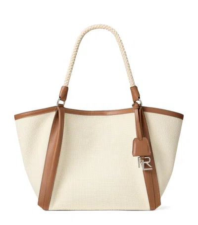 Ralph Lauren Woven Calfskin-trim Rl 888 Tote Bag In Neutral