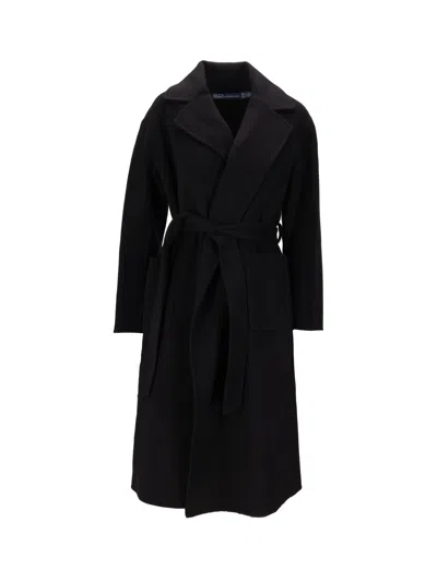 Ralph Lauren Woven Car Coat Coat In Black
