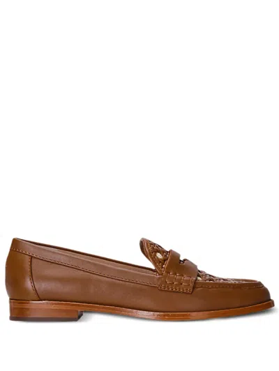 Ralph Lauren Woven-detailed Leather Loafers In Brown