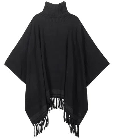 Ralph Lauren Woven Knit Collar Ruana In Black,charcoal