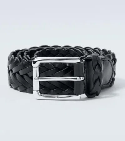 Ralph Lauren Woven Leather Belt In Black