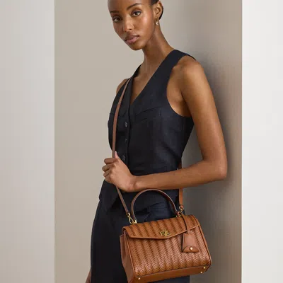Ralph Lauren Woven Leather Small Farrah Soft Satchel In Lauren Tan