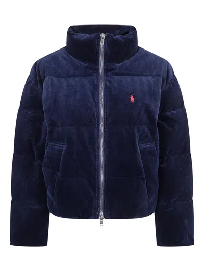 Ralph Lauren Woven-puffer-coat In Blue