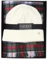 Ralph Lauren Woven Scarf And Knit Hat Gift Set In White