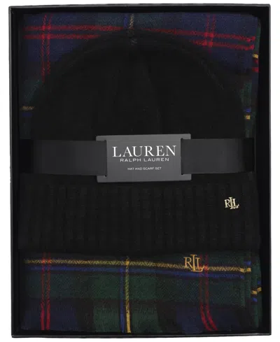 Ralph Lauren Woven Scarf And Knit Hat Gift Set In Green