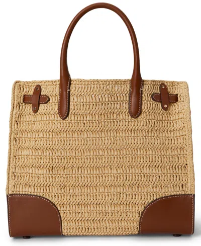 Ralph Lauren Woven Straw Medium Devyn Tote Bag In Brown