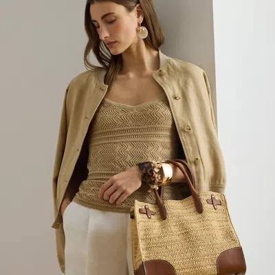 Ralph Lauren Woven Straw Medium Devyn Tote Bag In Brown